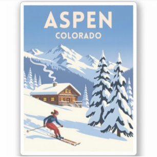 Sticker Voyage à Aspen Colorado Ski rétro hivernal