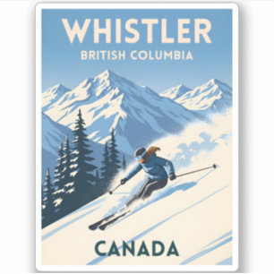 Sticker Voyage à Whistler, Colombie-Britannique, ski vinta