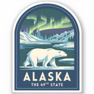 Sticker Voyage Rétro Alaska Aurores Boréales Ours Polaire