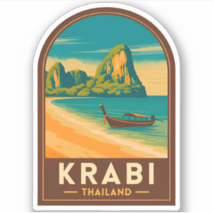 Sticker Voyage Vintage Krabi Thaïlande Plage de Railay Rét