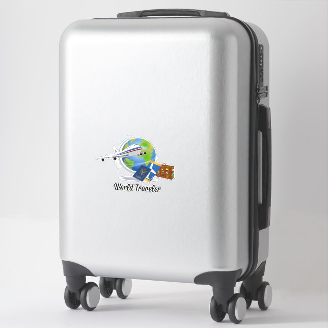 Sticker Voyageur du monde, avion, valise, passeport... (Sur valise)