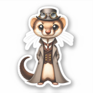 Sticker Voyageur Mondial Furet Victorien Steampunk