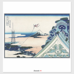 Sticker Vue du temple Honganji et du mont Fuji Gravure sur