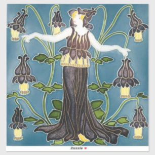 Sticker Walter Crane Columbine Art Nouveau Fleur Violette