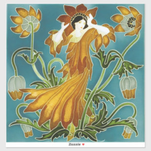 Sticker Walter Crane Tulipe Orange Art Nouveau Floral