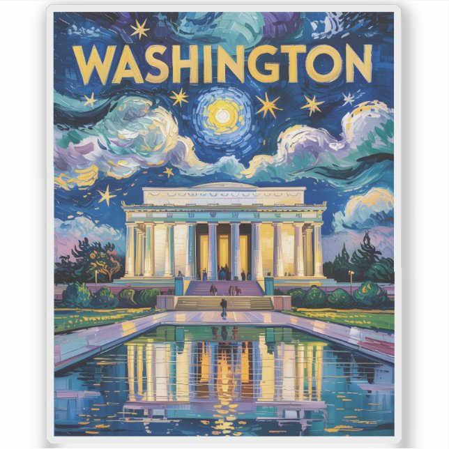 Sticker Washington DC Lincoln Memorial Vibrant Van Gogh (Devant)