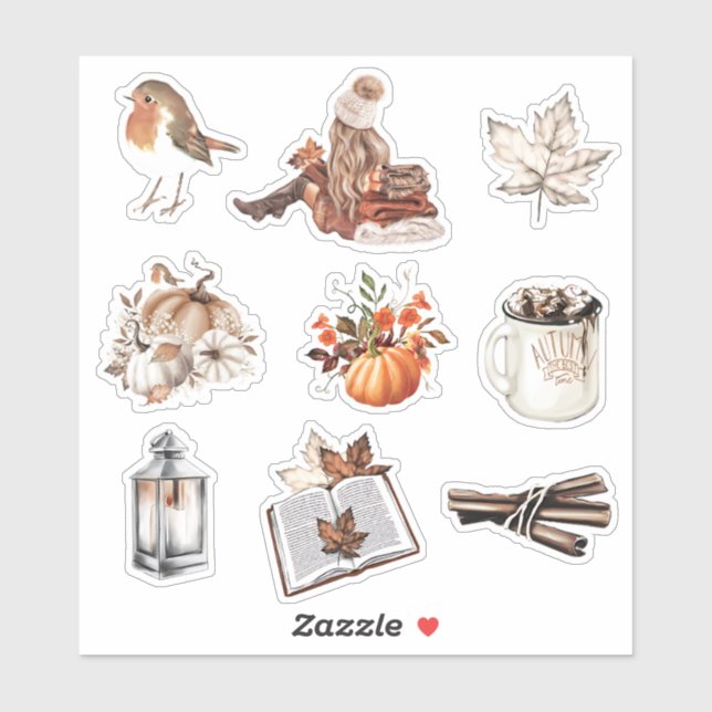 Sticker Watercolor Fall girl lecture scrapbook papeterie (Feuille)