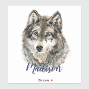 Sticker Watercolor Grey Wolf Faune Animal Nature Art