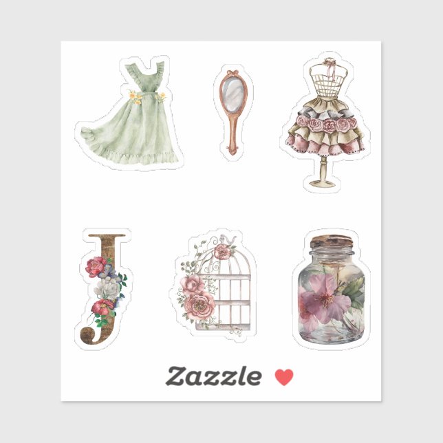 Sticker Watercolor illustrations robe de mode Scrapbook (Feuille)