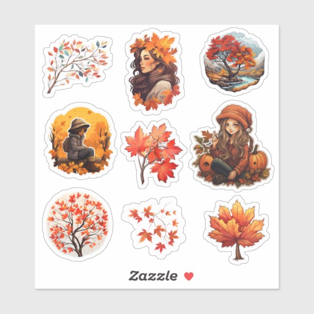 Sticker Watercolor Journal Automne fille scrapbook station (Feuille)