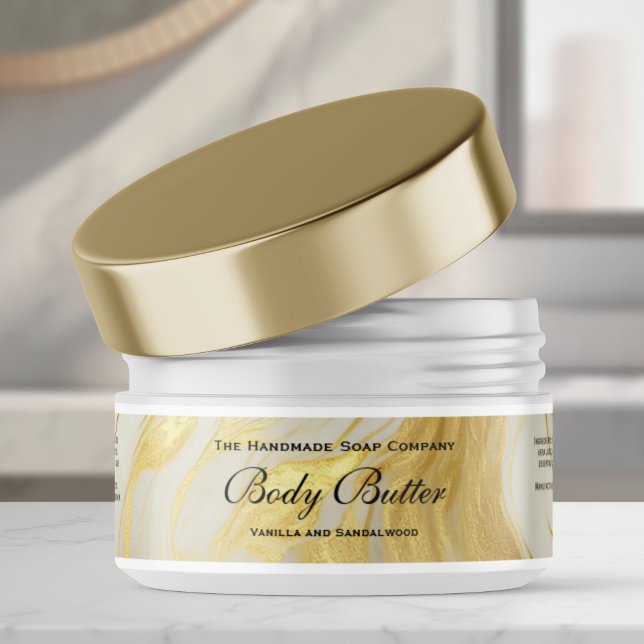 Sticker Waterproof Gold Ivory Body Butter Jar Label 1 x 7 (Créateur téléchargé)