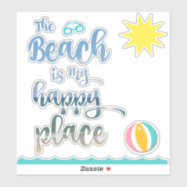 Sticker Waves, Sun, avec The Beach est mon Happy Place Cit