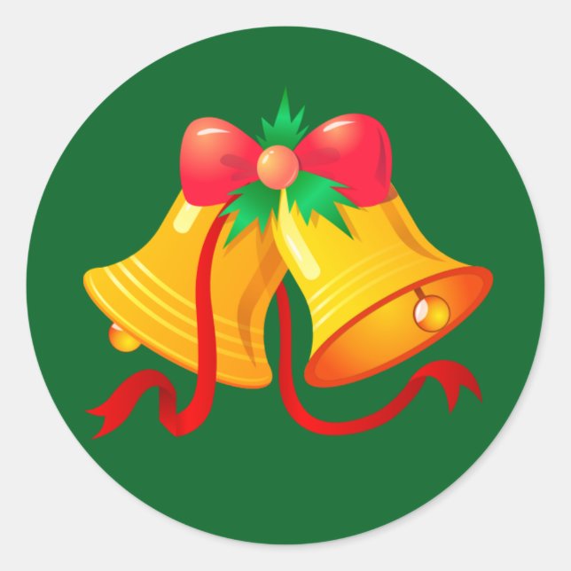 Sticker-Weihnachtsglocken mit Red Bow Runder Aufkleber (Vorderseite)