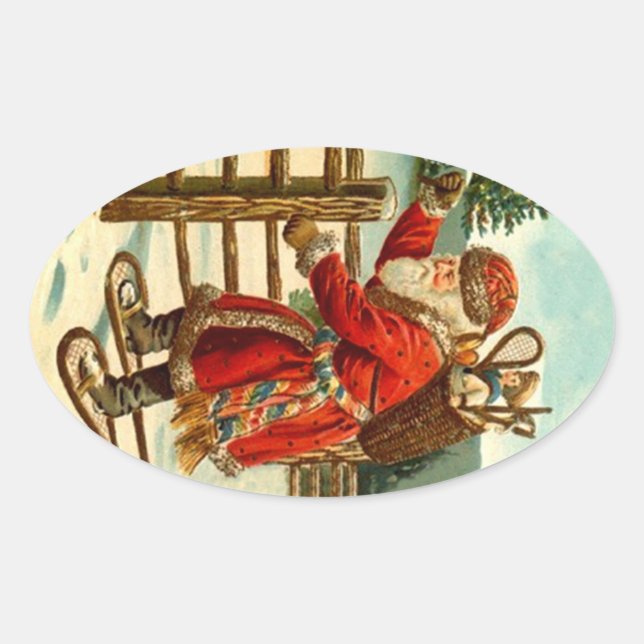 Sticker Weihnachtsmann auf Schneeschuhen Geschenk (Vorderseite)