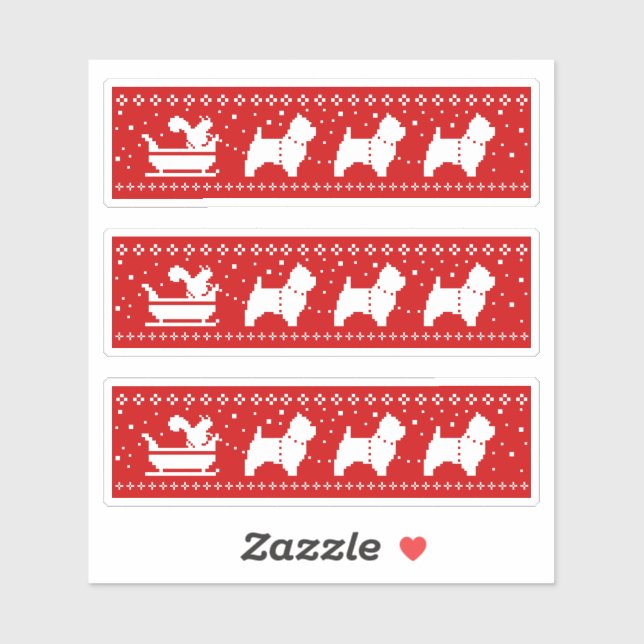Sticker West Highland Terriers Chiens de Noël (Feuille)
