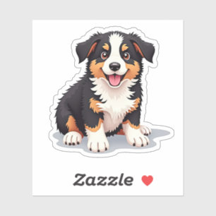 Sticker Whimsical Australian Shepherd, Cartoon 3D Pup,
