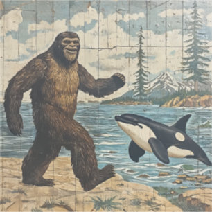 Sticker Whimsical Bigfoot et Orca