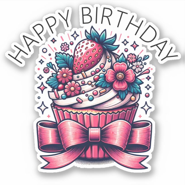 Sticker Whimsical Cupcake aux fraises (Devant)