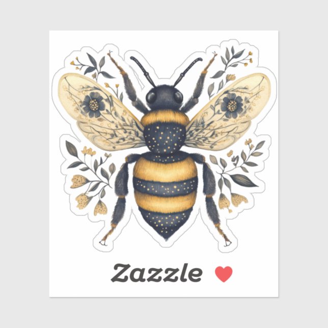 Sticker Whimsical Floral Bee (Feuille)