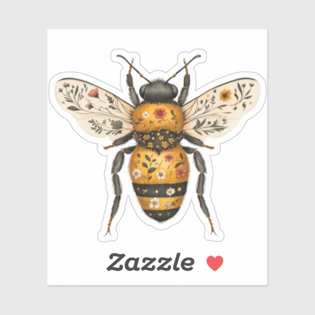 Sticker Whimsical Floral Bee (Feuille)