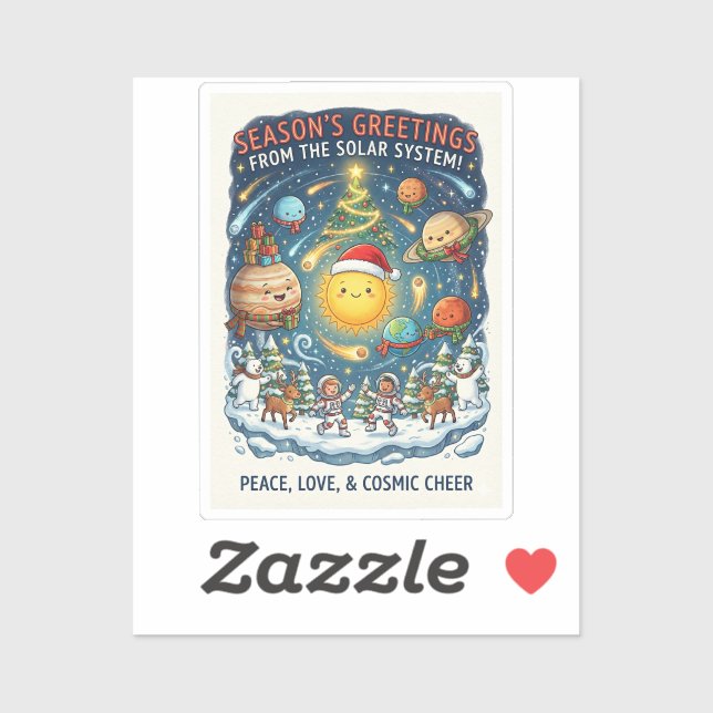 Sticker Whimsical Fun filled Solar System Christmas Party (Feuille)