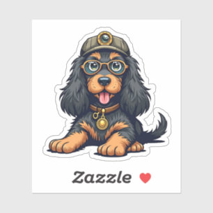Sticker Whimsical Steampunk Cocker Spaniel, Detective Pup,