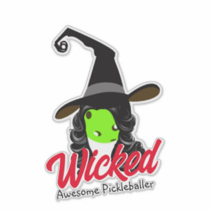 Sticker Wicked Awesome Pickleballer Green sorcière Hallowe