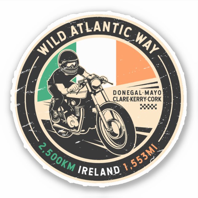 Sticker Wild Atlantic Way | Irlande | Motorcycle (Devant)
