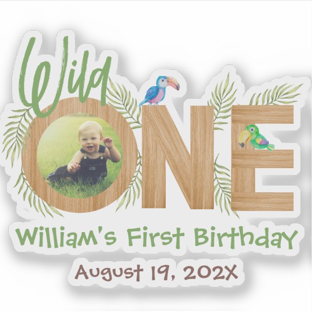 Sticker Wild One Photo Jungle Feuilles perroquets Lettres  (Devant)