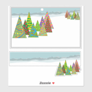 Sticker Winter scene with xmas trees