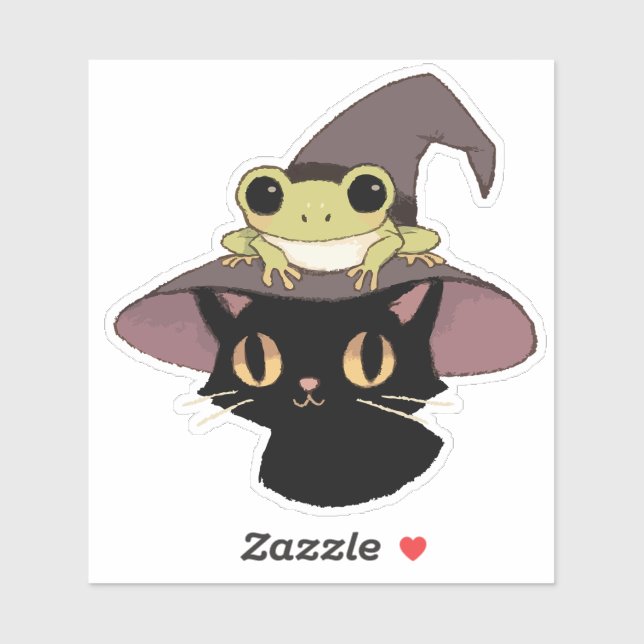 Sticker Witch Cat And Frog (Feuille)