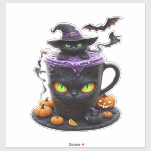Sticker Witch Cat Halloween Latte  Café Créatif et Mignon 