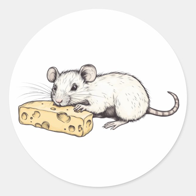 Sticker with a picture of a rat with cheese (Devant)