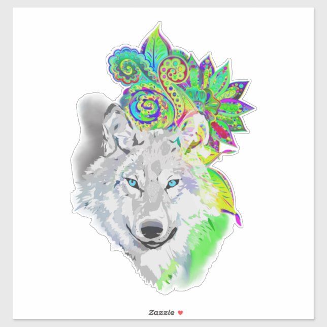 Sticker Wolf Floral (Feuille)