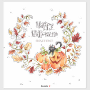 Sticker Wreath d'Halloween en chats citrouilles et noirs