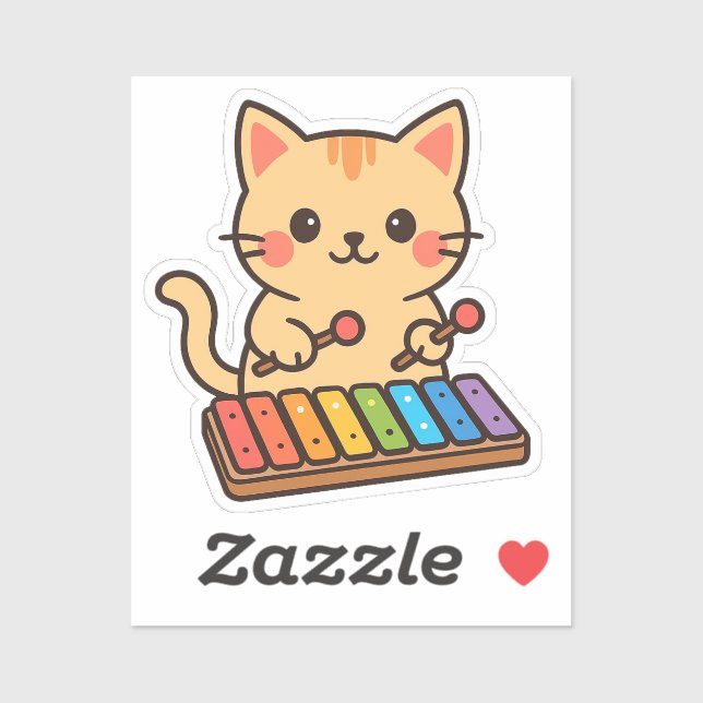 Sticker Xylophone Cat Rainbow Notes (Feuille)