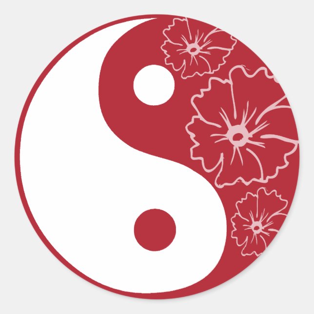 Sticker Yin Yang Fleur Rouge Tropical (Devant)