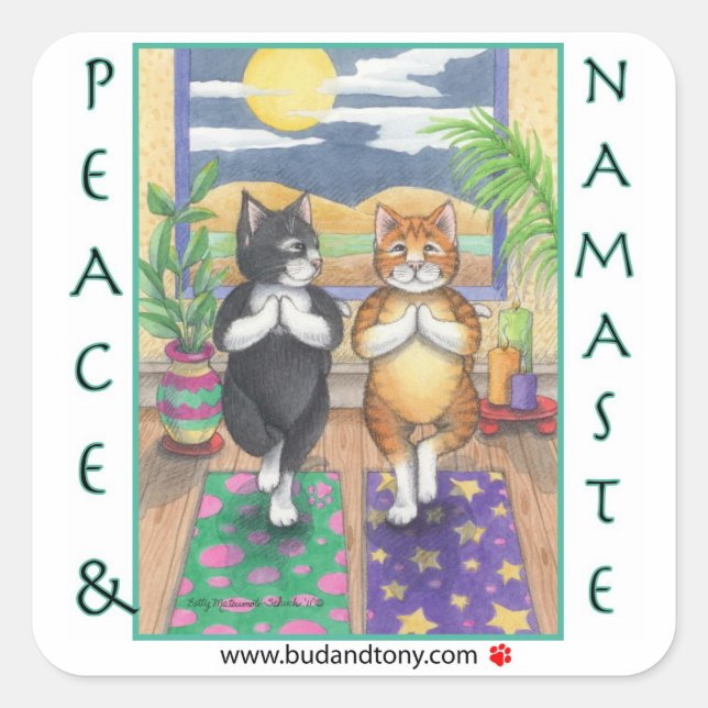 Sticker Yoga Cats Bud & Tony (Devant)