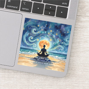 Sticker Yoga Méditation Ciel Nocturne Étoilé Lune Océan Pl