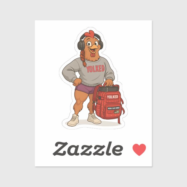 Sticker Yolked Gym Hen – Funny Chicken Fitness Workout (Feuille)