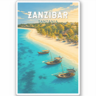 Sticker Zanzibar Tanzanie Illustration Art de Voyage Vinta