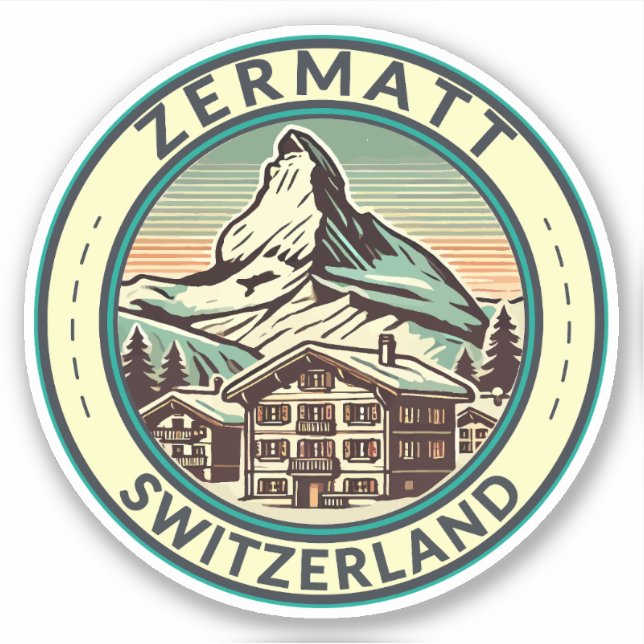 Sticker Zermatt Suisse Illustration Insigne d'art de voyag (Devant)