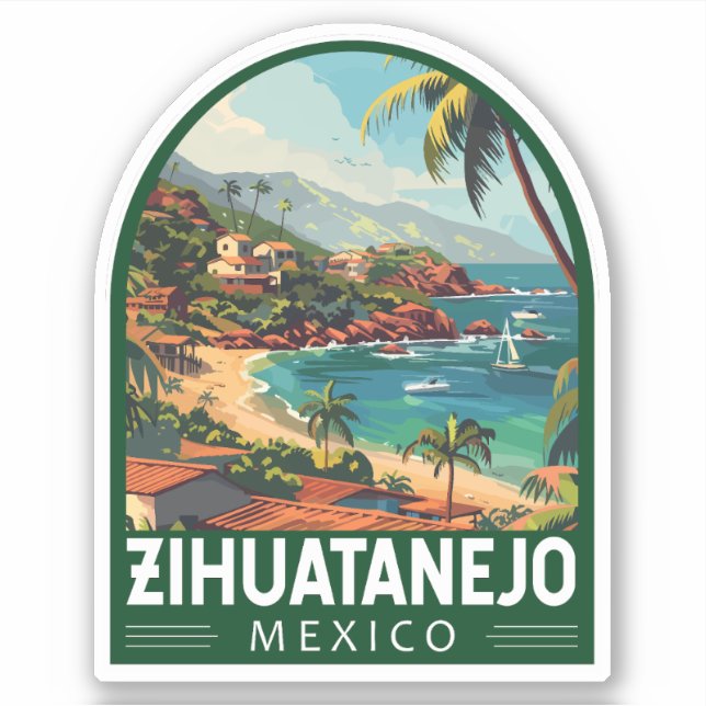 Sticker Zihuatanejo Mexique Travel Art Vintage (Devant)