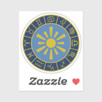 Zodiac Soleil Roue+Symboles Astrologiques Or+Blues