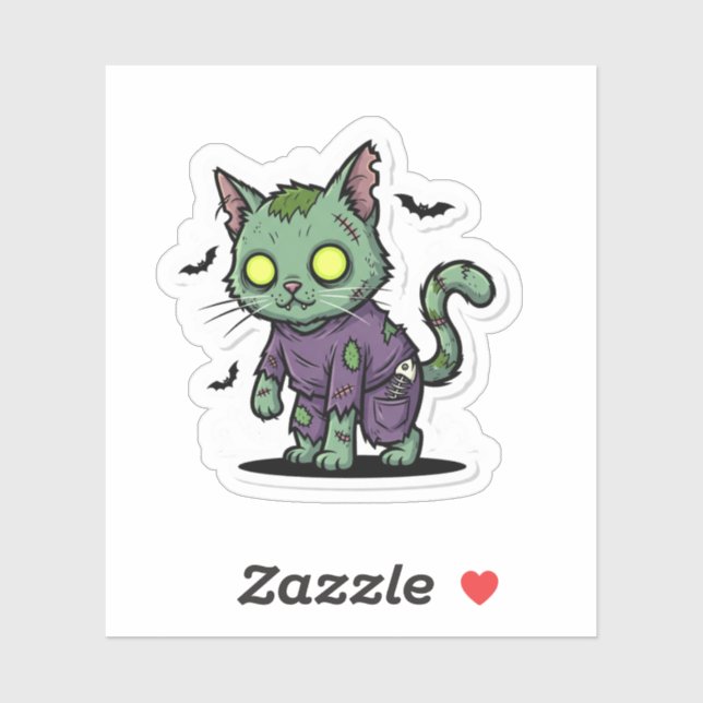 Sticker Zombie Kitty - Halloween de chat vert Éffrayant (Feuille)