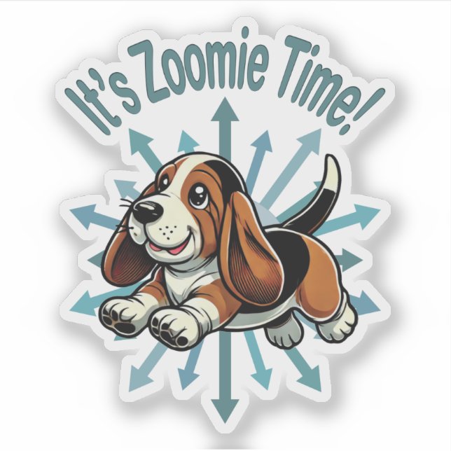 Sticker Zoomie Time Basset Hound (Devant)