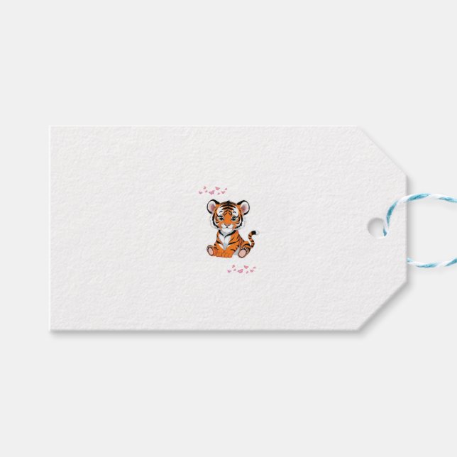 Sticker🐯Baby Tiger Art with Pink Butterflies - Geschenkanhänger (Vorderseite (Horizontal))