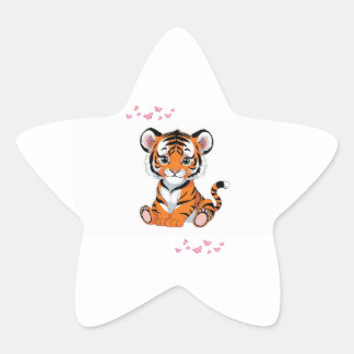 Sticker🐯Baby Tiger Kunst mit rosa Schmetterlingen Stern-Aufkleber