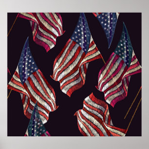 Stickerei auf amerikanischer Flagge: patriotisches Poster