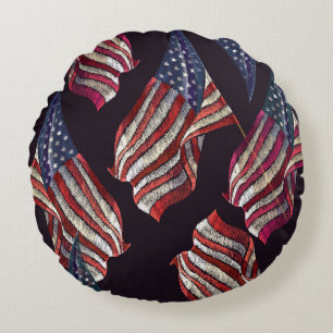 Stickerei auf amerikanischer Flagge: patriotisches Rundes Kissen